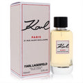 Elegant Karl Lagerfeld 21 Rue Saint Guillaume 3.3 oz women's EDP. Clear bottle with light yellow fragrance, black cap, and iconic signature logo.