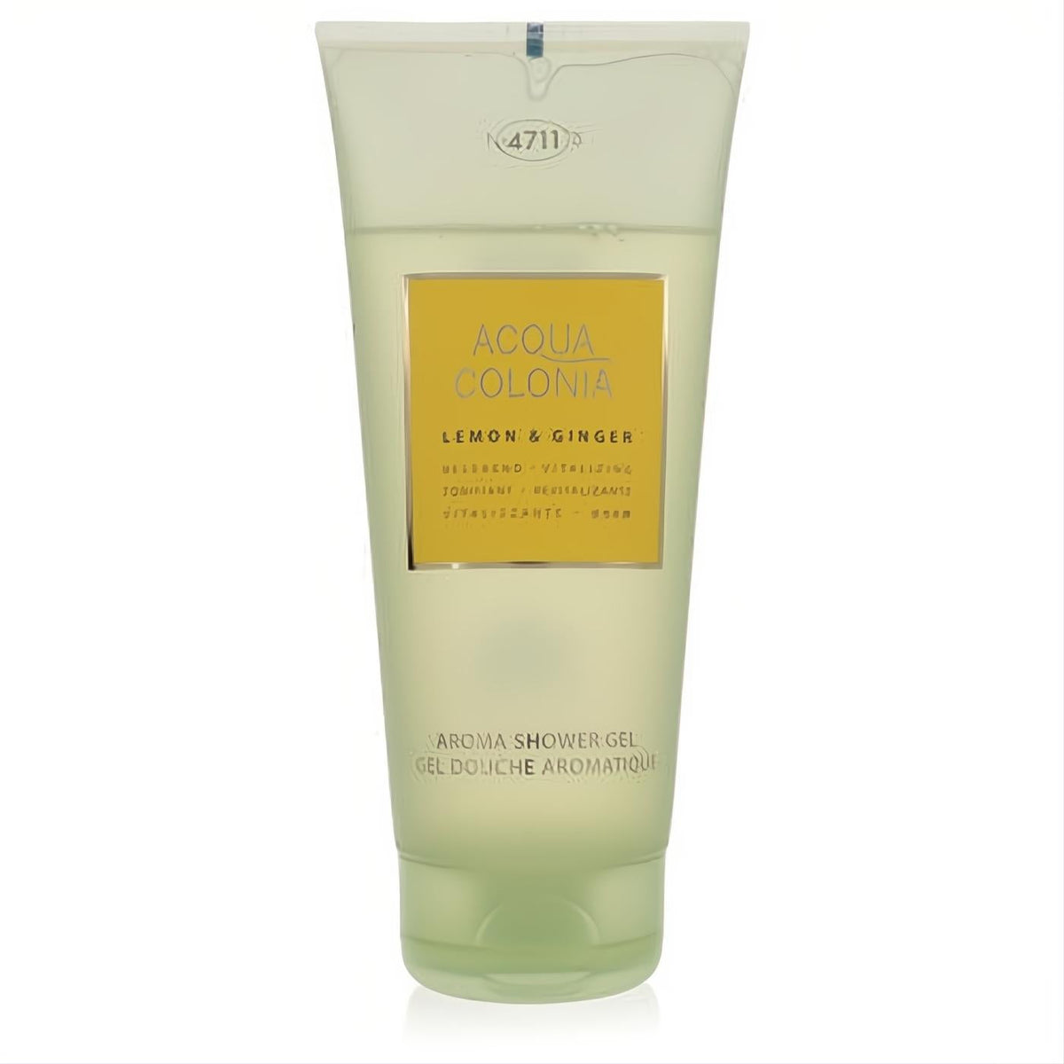 Refresh your senses with 4711 Acqua Colonia Lemon & Ginger 6.8 oz shower gel. Translucent green tube, elegant yellow label.