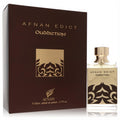 Luxurious Afnan Edict Ouddiction 2.7 oz unisex extrait de parfum. Elegant clear bottle with gold cap, ornate label, and rich dark brown & gold box.