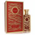 Luxurious Afnan Zimaya Luxor unisex eau de parfum, 3.4 oz. Features an elegant red and gold bottle with intricate design and matching box.