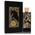 Afnan Zimaya Royal Leather 3.4 oz unisex EDP. Black bottle with a striking gold rearing horse design and matching luxurious box.