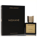 Nishane Afrika Olifant Extrait de Parfum. Luxurious black bottle, gold label, and elegant ridged gold cap with matching box.