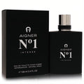 Bold Aigner N°1 Intense 3.4 oz Eau De Toilette for men. Sleek matte black bottle, silver cap, and matching box.