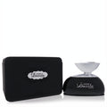 Elegant Al Haramain Dazzle Intense perfume in a glossy black bottle with a striking silver cap, accompanied by its sleek matte black case.