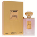 Luxurious Al Haramain Junoon Rose 2.5 oz EDP spray in a captivating pink frosted bottle with ornate gold cap and matching gold box.
