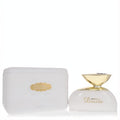 Al Haramain Dazzle 3 oz unisex Eau De Parfum: elegant white bottle with a striking gold cap and matching presentation case.