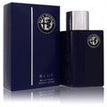 Alfa Romeo Blue 4.2 oz EDT for men. Elegant navy blue glass bottle with a sleek silver cap and matching box.