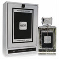 Anfar Date Nights Homme 3.4 oz Extrait De Parfum. Sleek silver box and elegant glass bottle with black and chrome details.