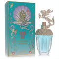 Dive into Anna Sui Fantasia Mermaid EDT. Teal box with enchanting mermaid art, elegant blue ribbed bottle, and a golden mermaid cap.