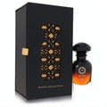 Captivating Widian Arabia Black III unisex perfume bottle, black-to-amber, with a luxurious black and gold ornate cutout gift box.