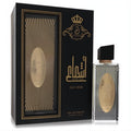 Arabiyat Prestige Ash'aa Oud Noir 3.7 oz EDP. Black and gold luxury fragrance with a striking striped bottle and elegant box.