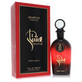 Arabiyat Prestige Roses Vanilla 3.7 oz unisex EDP. Striking red and black bottle with crystal cap, next to its elegant matching box.