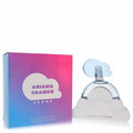 Ariana Grande Cloud 3.4 oz EDP. Whimsical white cloud bottle with a light blue cap, beside its vibrant pink-blue gradient box.