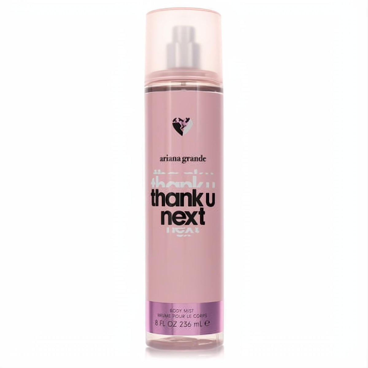 Ariana Grande Thank U, Next 8 oz body mist. Chic pink bottle with translucent cap and signature logo.