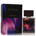 Luxurious Atara by Michael Malul London Eau De Parfum 3.4 oz. Square glass bottle and box feature vibrant abstract art.