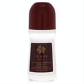 Avon Imari 2.6 oz roll-on deodorant. White bottle, rich burgundy cap, and elegant brown label with a golden hibiscus design.