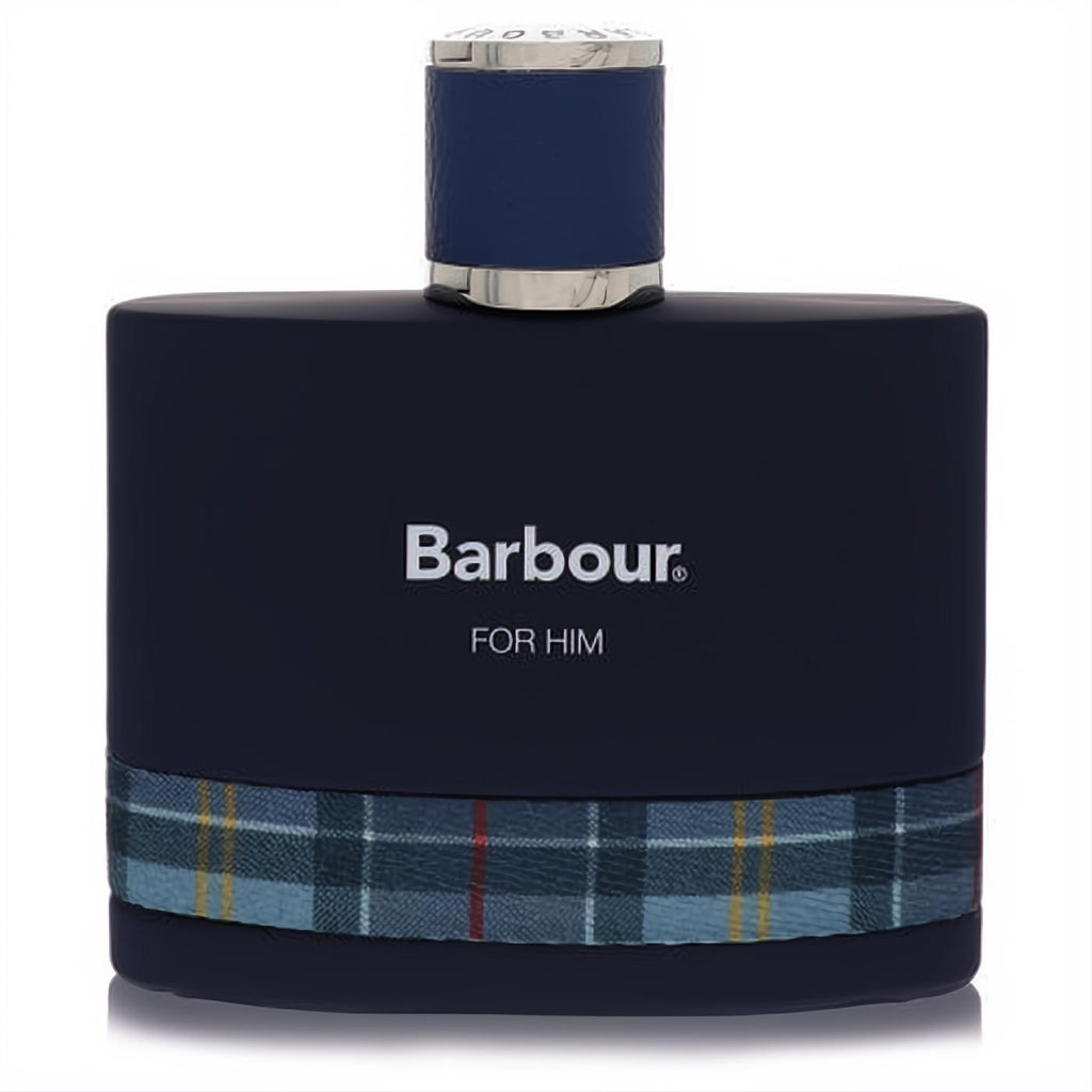 Experience Barbour Coastal men's Eau de Parfum in a sophisticated navy 3.4 oz bottle, featuring an iconic tartan plaid band.