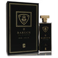 Luxurious Baruch II Eau De Parfum 3.4 oz for women, featuring a sleek black bottle with gold crest and matching elegant box.