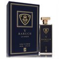 Discover Baruch V Extrait De Parfum: a sleek 3.4 oz navy bottle and matching box with elegant gold crest and lettering.