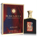 Sophisticated Bavaria The Gemstone Azlan 2.7 oz unisex EDP. Matte black bottle, gold cap, rich red & blue gemstone-inspired swirling label.