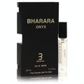 Bharara Onyx men's fragrance sample: a sleek black box and clear 0.17 oz (5ml) spray vial. Perfect for trying this captivating scent.