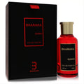 Experience Bharara Queen 3.4 oz EDP. Bold red glass bottle, luxurious gold cap, and elegant black box with red branding.