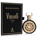 Experience Bharara Viking Cairo unisex EDP. Black bottle, unique gold Viking helmet cap, intricate design, and luxurious black/gold box.