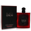 Luxurious Yves Saint Laurent Black Opium Over Red 3 oz EDP spray in a bold red glass bottle and elegant black box.