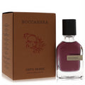 Orto Parisi Boccanera 1.7 oz unisex parfum spray: clear bottle with rich, dark red liquid, black cap, and elegant brown box.