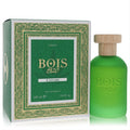 Luxurious Bois 1920 Cannabis 3.4 oz unisex Eau De Parfum. Vibrant frosted green bottle, wood cap, and ornate green/gold box.