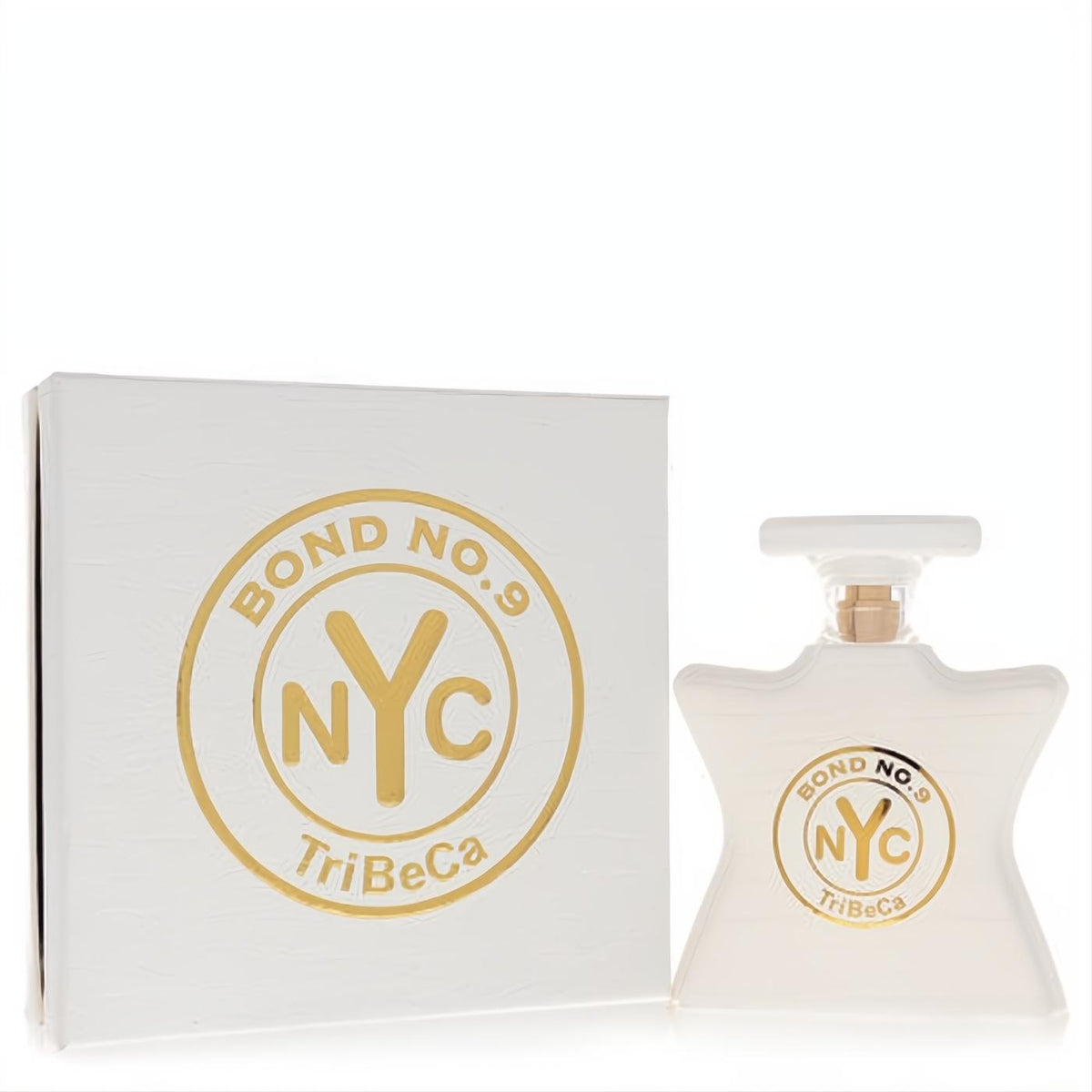 Bond No. 9 Tribeca 3.3 oz unisex EDP. Iconic white star bottle with gold accents and matching elegant box.