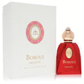Bold Borouj Gravity 2.8 oz unisex EDP in a sleek red bottle with a gold cap and emblem, alongside its elegant white box.