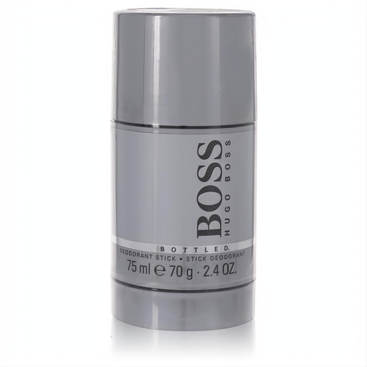 Sleek grey Hugo Boss Bottled men's deodorant stick, 2.4 oz. Modern design for lasting freshness and confidence.