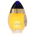 Elegant Boucheron Eau De Parfum spray in a frosted glass bottle with golden liquid, deep blue cap, and luxurious gold accents.