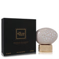 Exquisite The House of Oud Breath of the Infinite 2.5 oz unisex EDP. Black box and stunning cream cracked egg bottle on a gold stand.