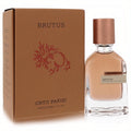 Brutus by Orto Parisi 1.7 oz unisex parfum spray. Sophisticated clear glass bottle with amber liquid, rose gold cap, and distinctive brown box.