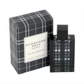 Sophisticated Burberry Brit for Men 0.16 oz mini EDT in a dark plaid bottle with matching iconic check box.