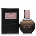 Stunning Michael Bublé By Invitation Peony Noir 1 oz Eau De Parfum. Luxurious round amber bottle, rose gold cap, and elegant black box.