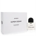 Discover Byredo Super Cedar 3.4 oz Eau De Parfum. Modern clear bottle, sleek black cap, and elegant white packaging.