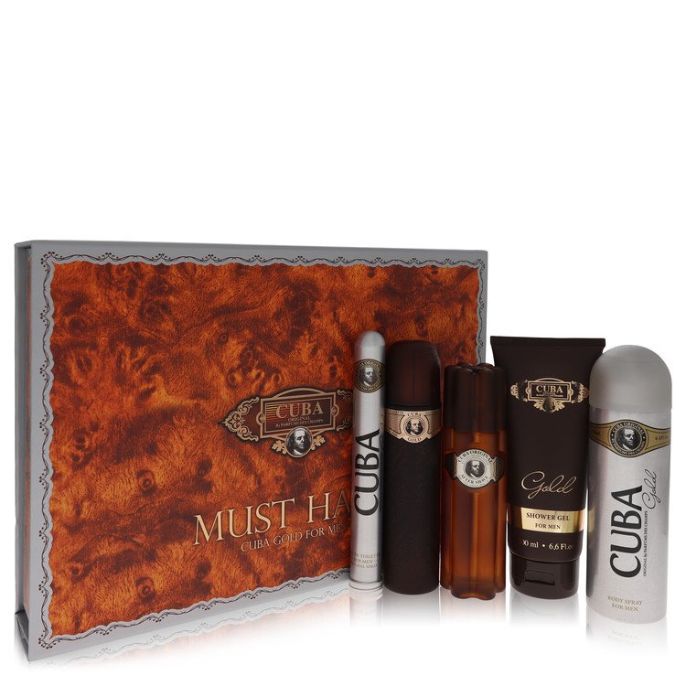 Cuba Gold by Fragluxe - Gift Set -- 3.3 oz Eau De Toilette Spray + 3.3 oz After Shave Spray + 6.7 oz Body Deodorant Spray + 6.7 oz Shower Gel +  1.17 oz EDT Spray