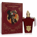 Unisex Casamorati 1888 Italica 3.4 oz EDP. Opulent deep red bottle with gold cap, crest, and tassel, presented with its vintage-inspired ornate box.