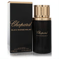 Chopard Black Incense Malaki 2.7 oz unisex Eau De Parfum. Sleek black bottle, luxurious ribbed gold cap, and matching box.