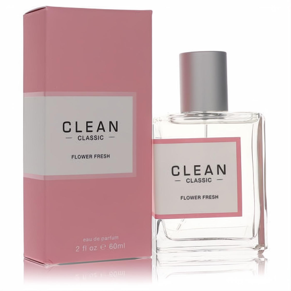 Discover Clean Classic Flower Fresh 2 oz EDP. Clear glass bottle with silver cap and chic pink box. Perfect for any collection.