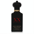 Luxurious Clive Christian XX Art Nouveau Water Lily Eau de Parfum. Matte black bottle, striking red XX, gold neck, and ornate crown cap.