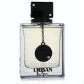 Bold Armaf Club De Nuit Urban Man 3.4 oz EDP. Sleek clear glass bottle with a studded black cap and distinctive internal chain detail.