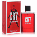 Bold red Cristiano Ronaldo CR7 1.0 oz Eau De Toilette for men. Sleek glass bottle and dynamic packaging with Ronaldo's image.