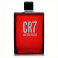 Vibrant red CR7 Cristiano Ronaldo men's Eau De Toilette spray bottle, sleek design with bold silver logo.