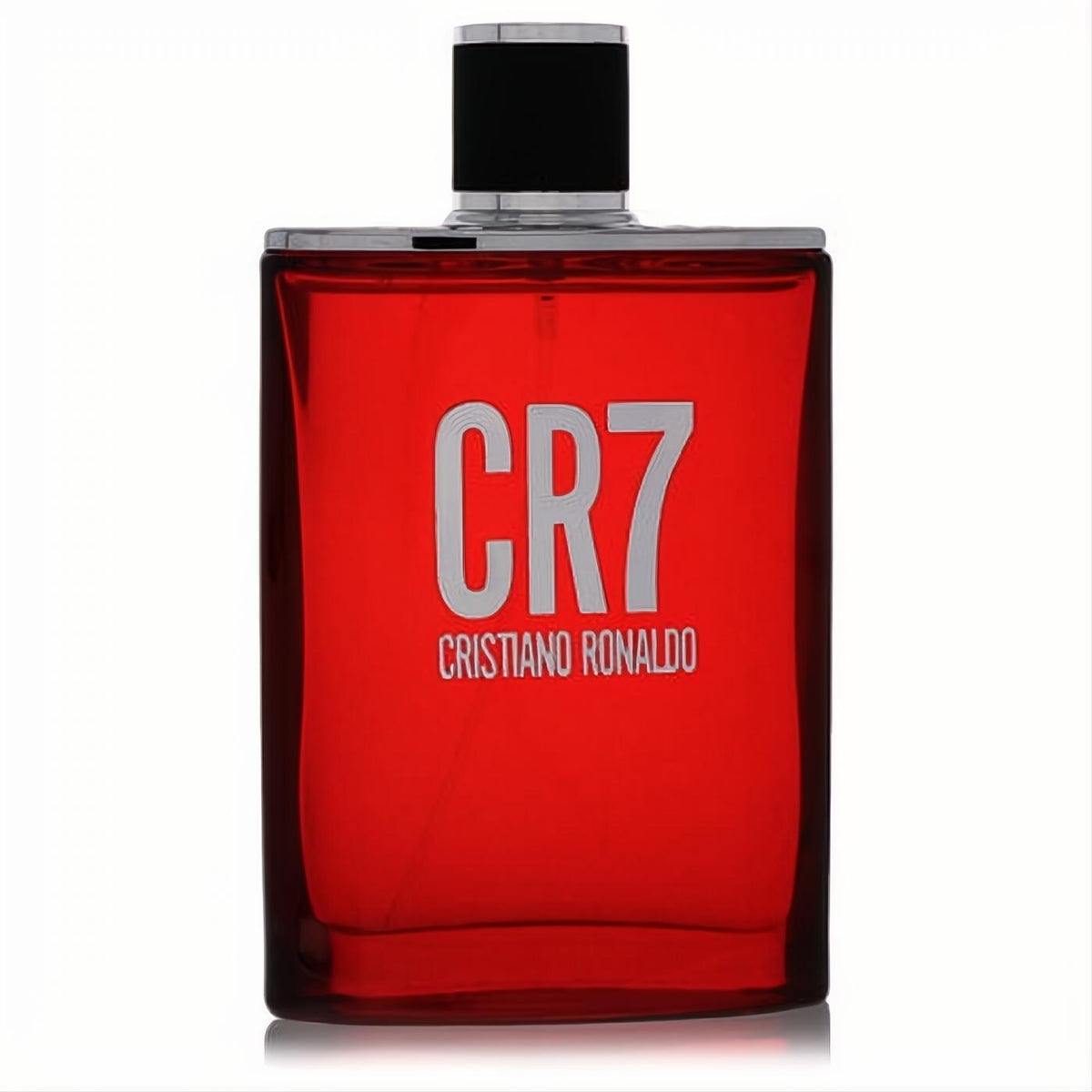Vibrant red CR7 Cristiano Ronaldo men's Eau De Toilette spray bottle, sleek design with bold silver logo.