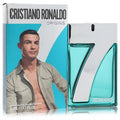Elevate your scent with CR7 Origins 1.7 oz EDT. A vibrant blue bottle with a sleek silver '7' design, presented with its iconic box.
