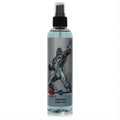 Powerful DC Comics Cyborg 8oz men's body spray. Clear plastic bottle, vibrant blue fragrance, striking Cyborg graphic.